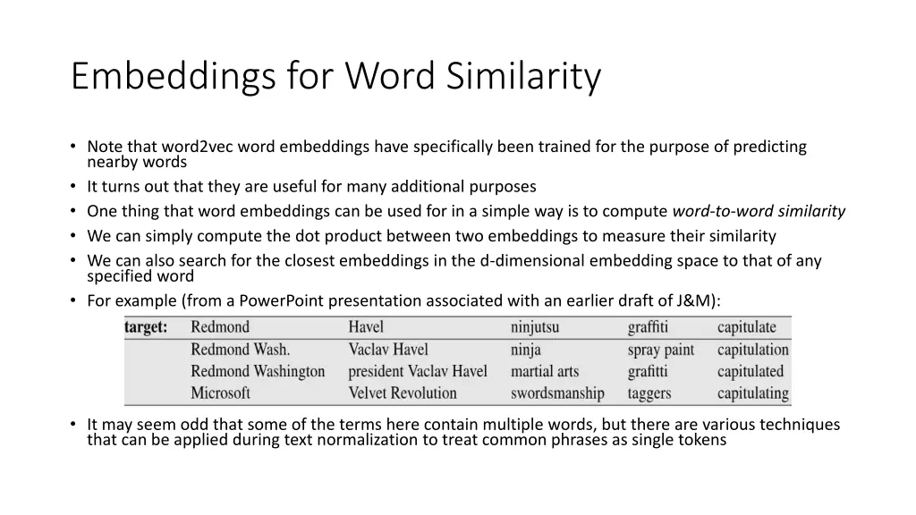 embeddings for word similarity