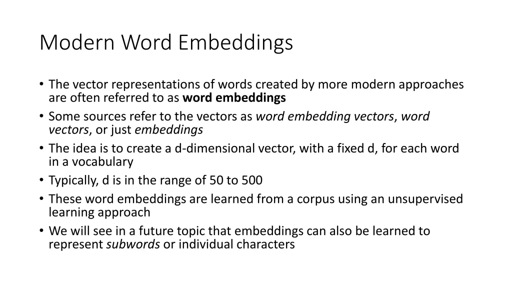 modern word embeddings