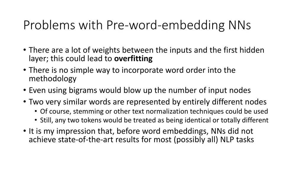 problems with pre word embedding nns