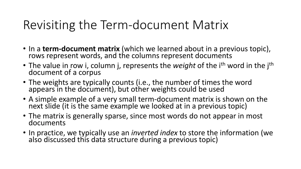 revisiting the term document matrix