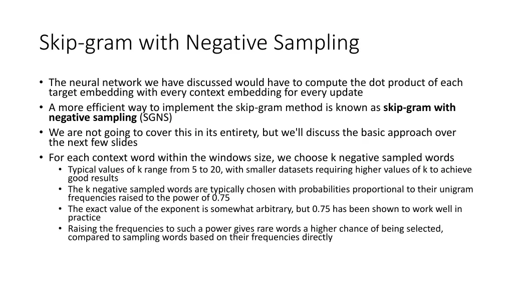 skip gram with negative sampling