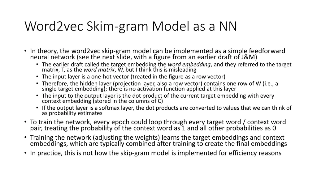 word2vec skim gram model as a nn