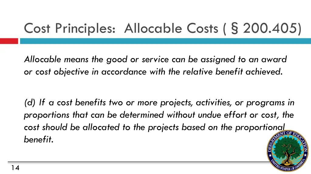cost principles allocable costs 200 405