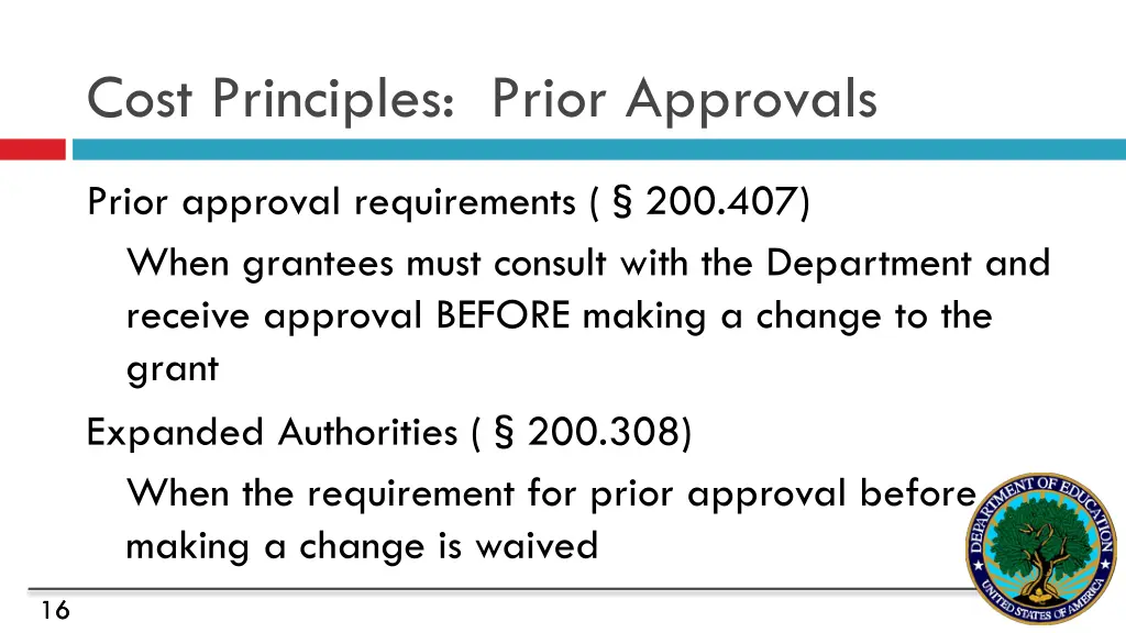 cost principles prior approvals