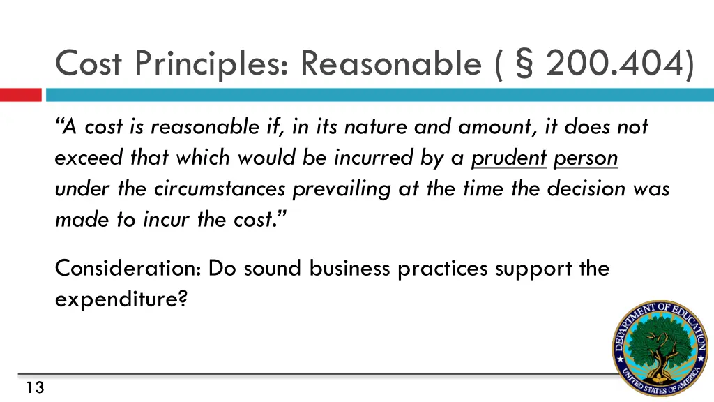 cost principles reasonable 200 404