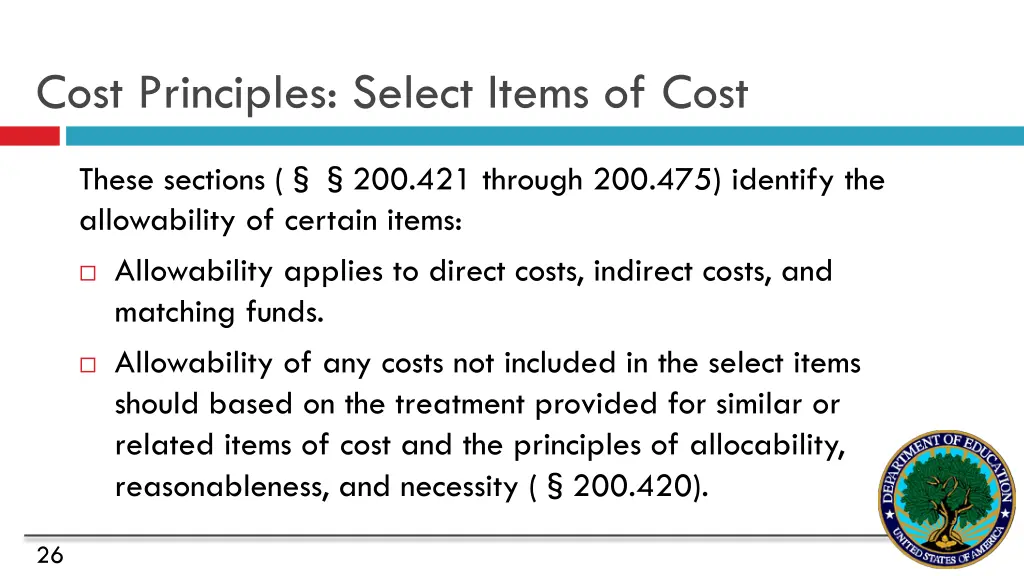 cost principles select items of cost