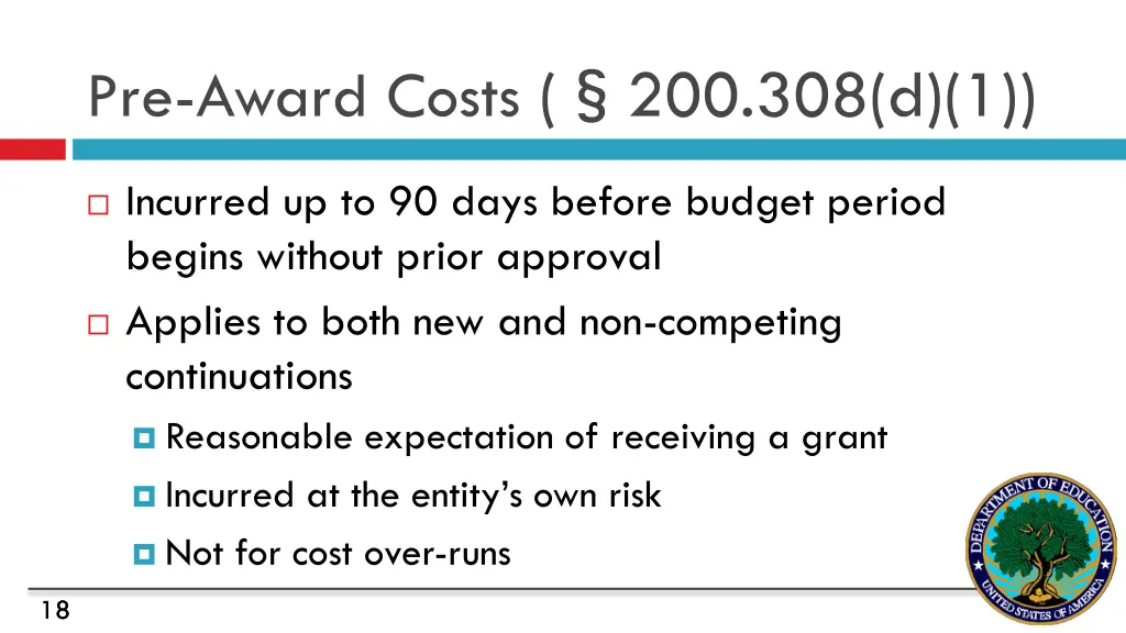 pre award costs 200 308 d 1
