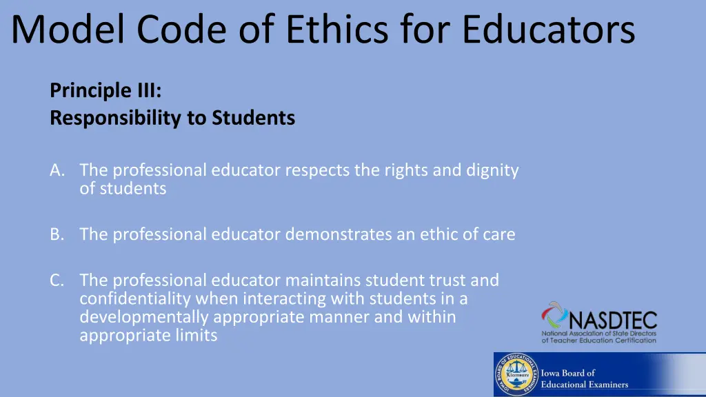 model code of ethics for educators 4