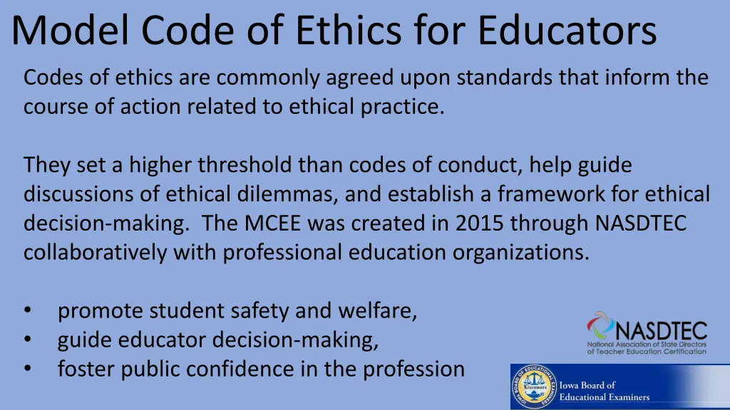model code of ethics for educators codes