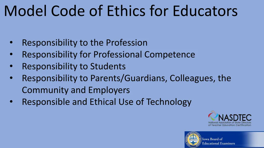 model code of ethics for educators