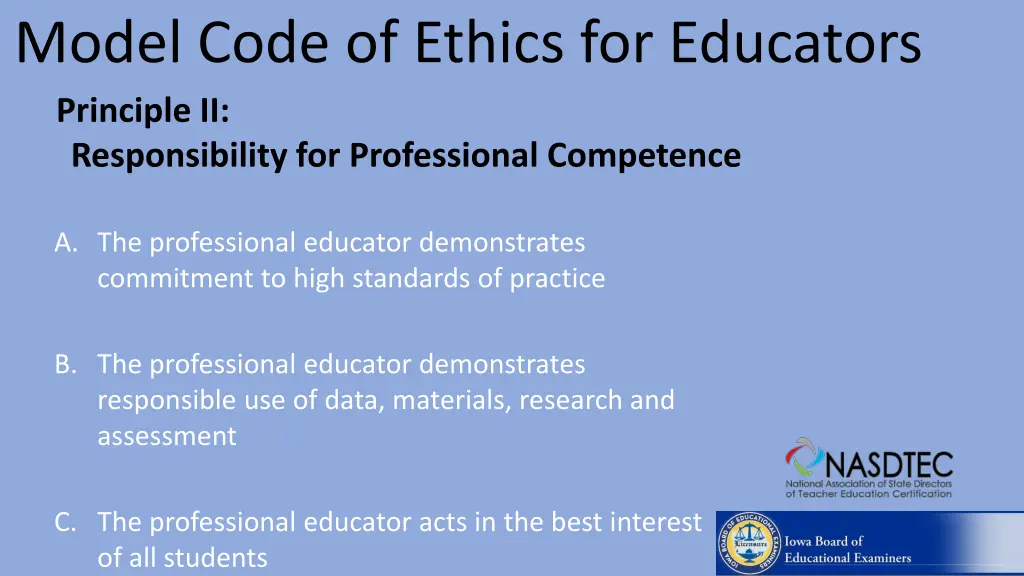 model code of ethics for educators principle 1