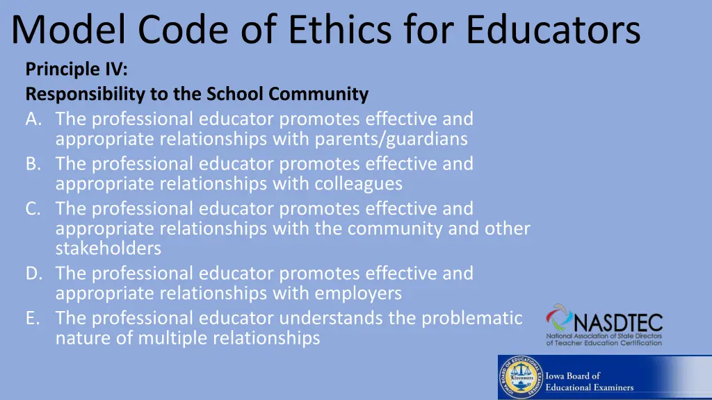 model code of ethics for educators principle 2