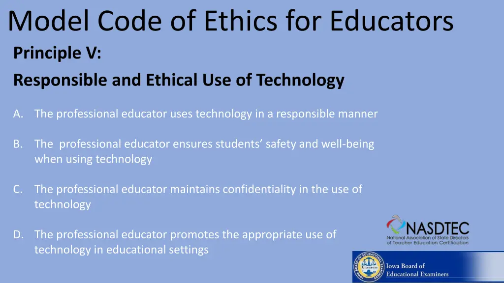 model code of ethics for educators principle 4