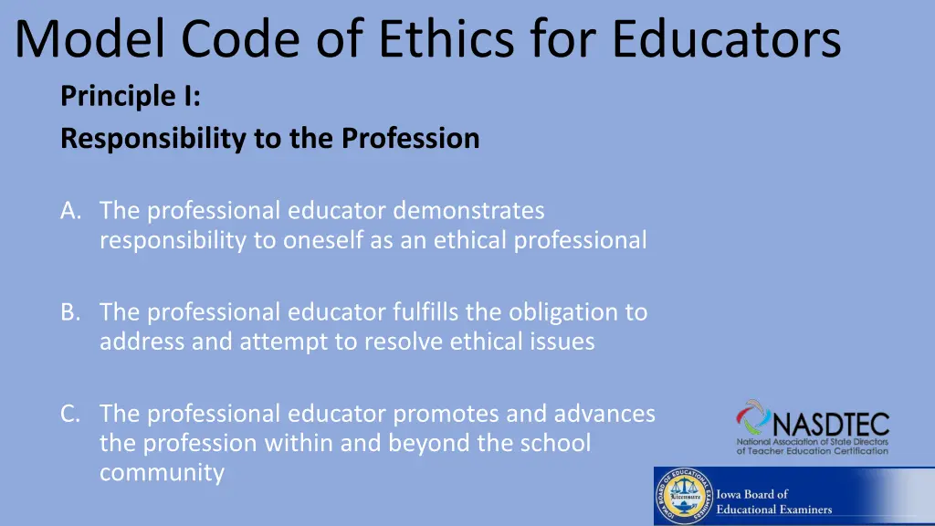 model code of ethics for educators principle