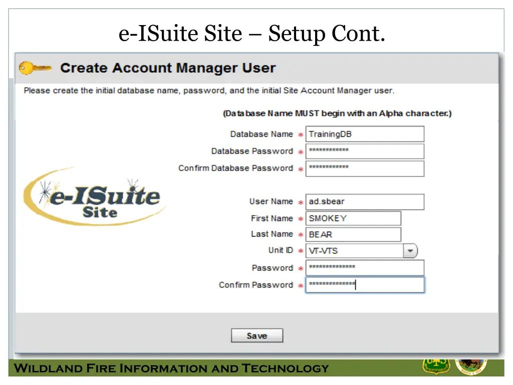 e isuite site setup cont