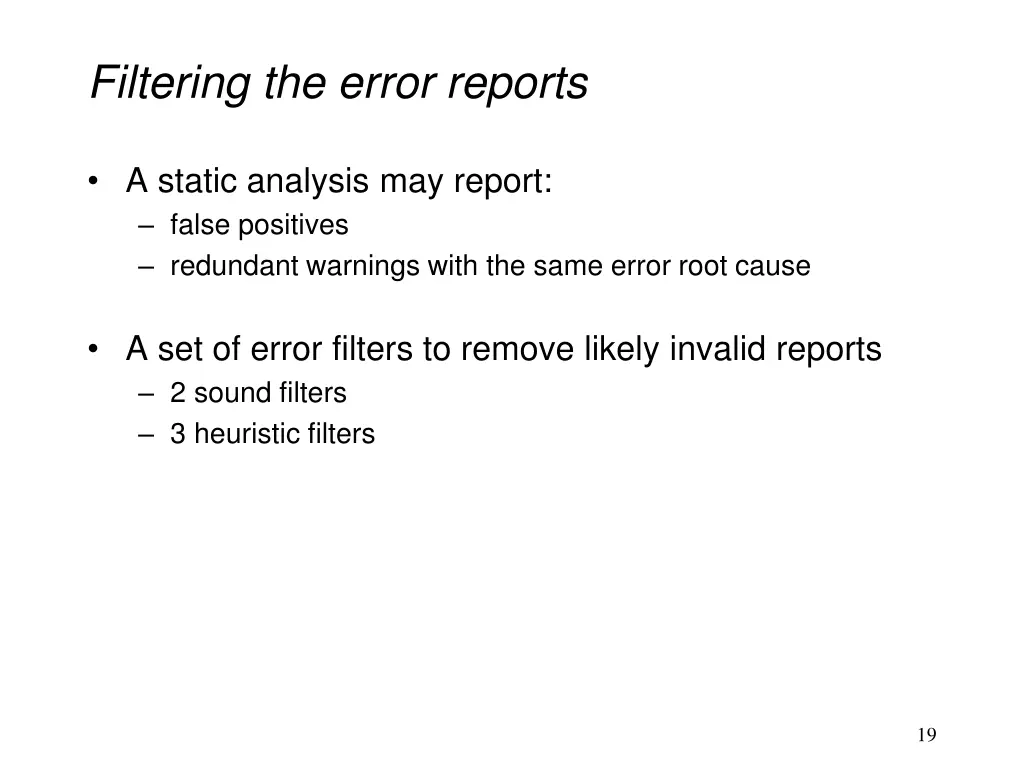 filtering the error reports