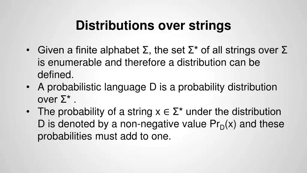 distributions over strings