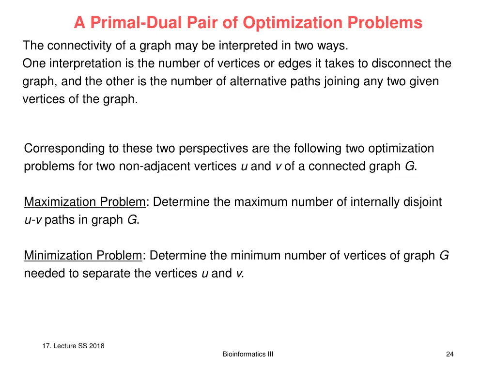 a primal dual pair of optimization problems