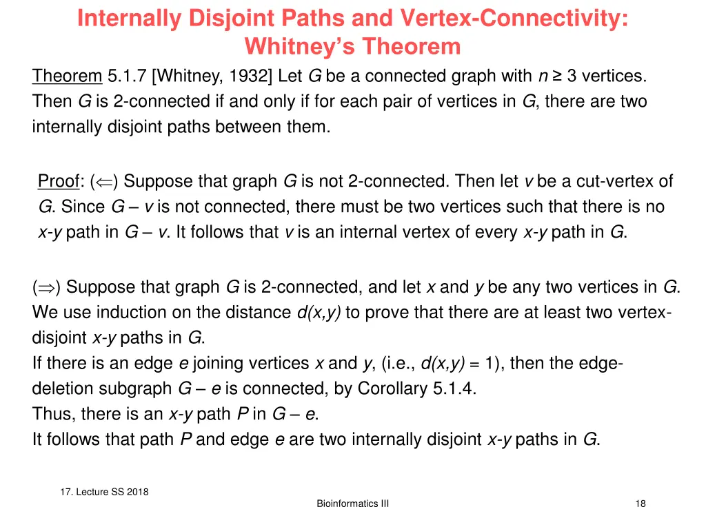 internally disjoint paths and vertex connectivity 1