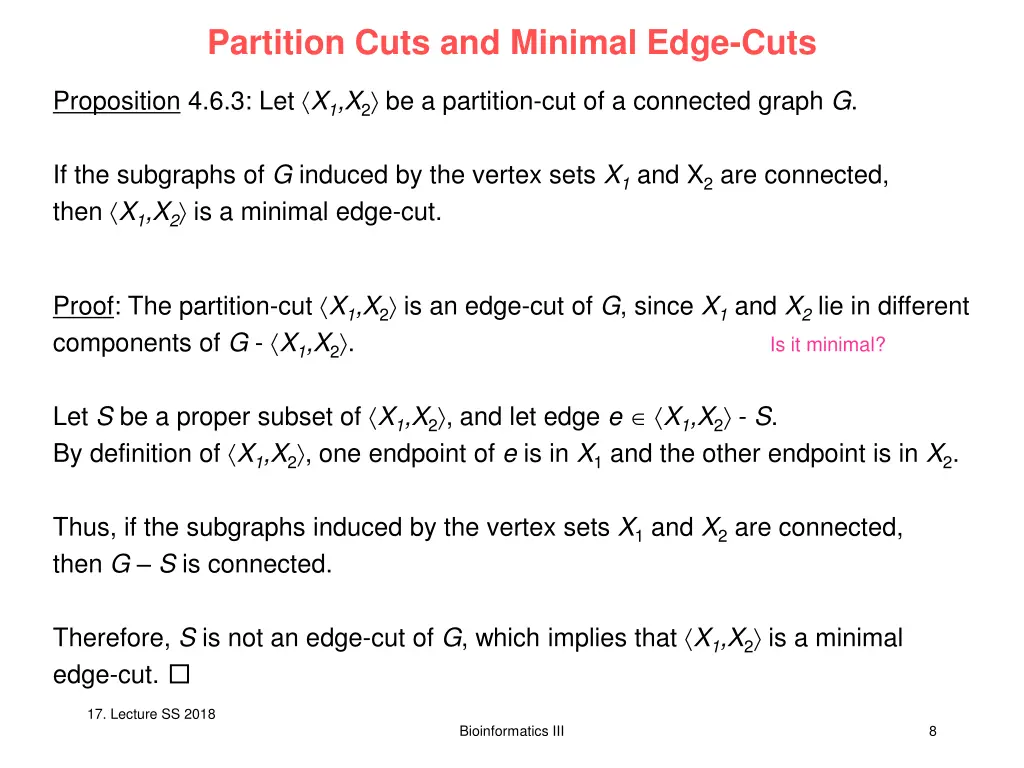 partition cuts and minimal edge cuts