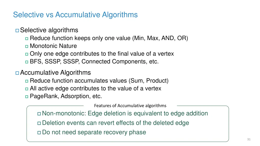 selective vs accumulative algorithms