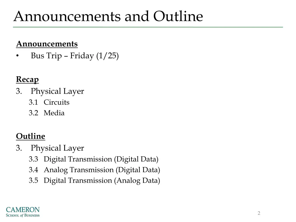 announcements and outline