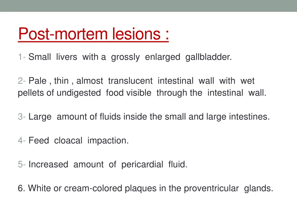 post mortem lesions