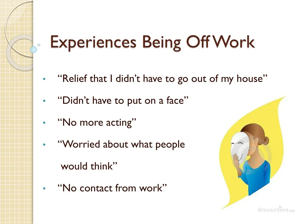 experiences being off work