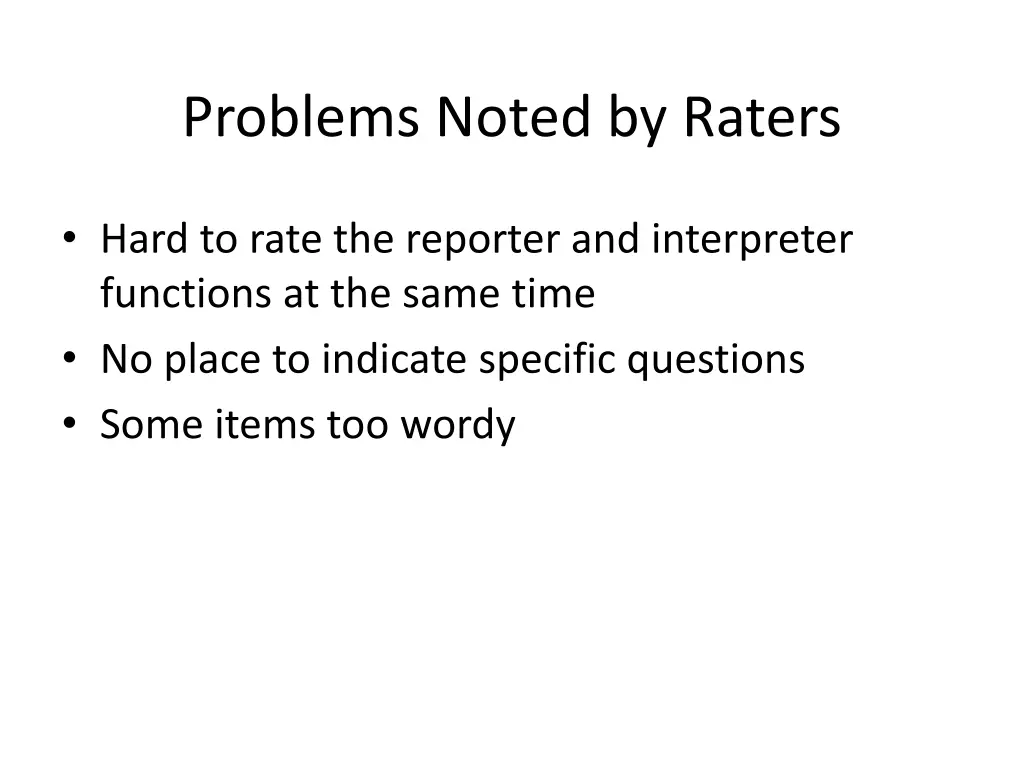 problems noted by raters