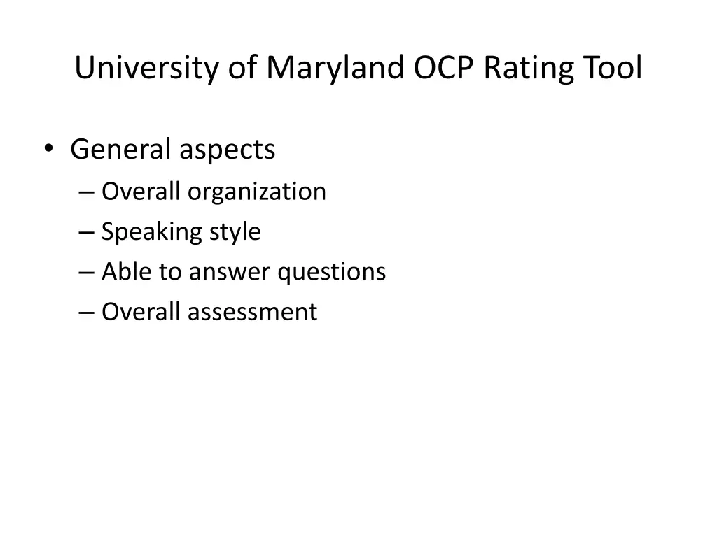 university of maryland ocp rating tool 2