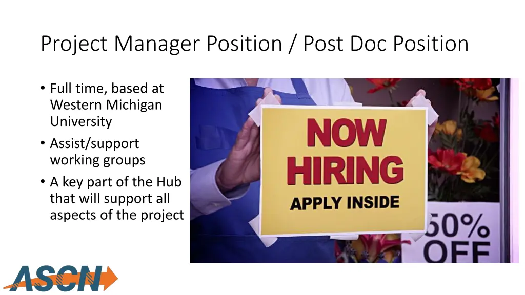 project manager position post doc position