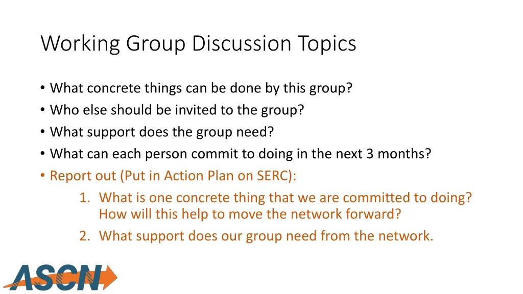 working group discussion topics