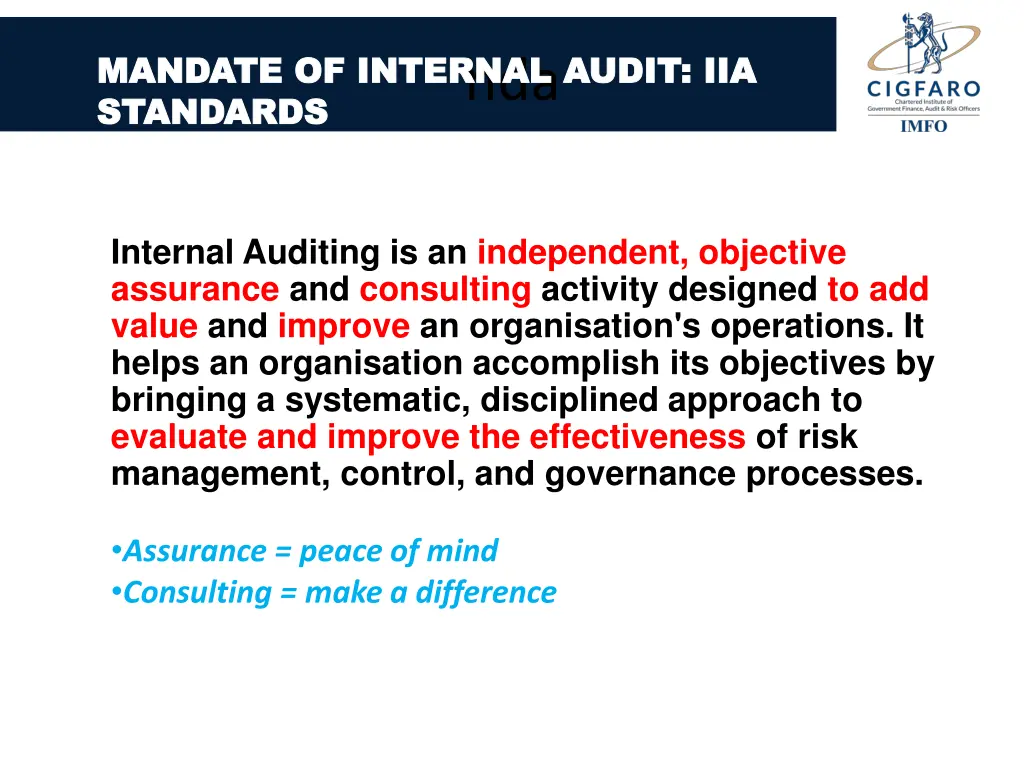 mandate of internal audit iia mandate of internal