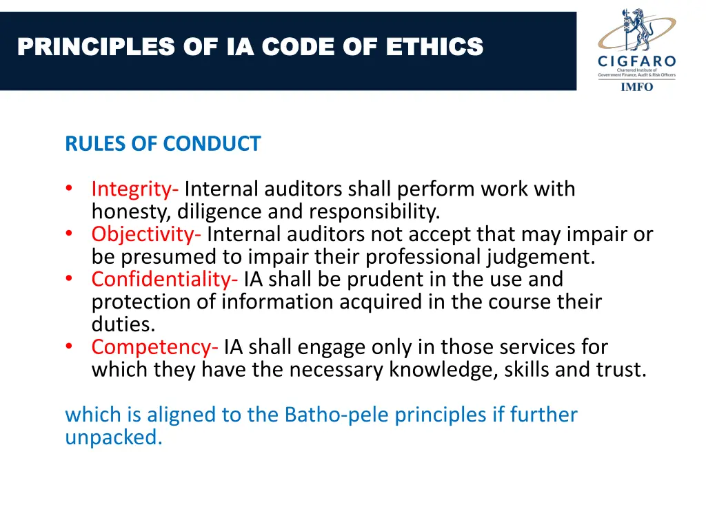 principles of ia code of ethics principles