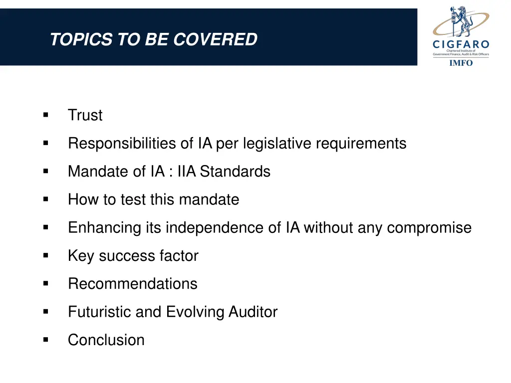 topics to be covered