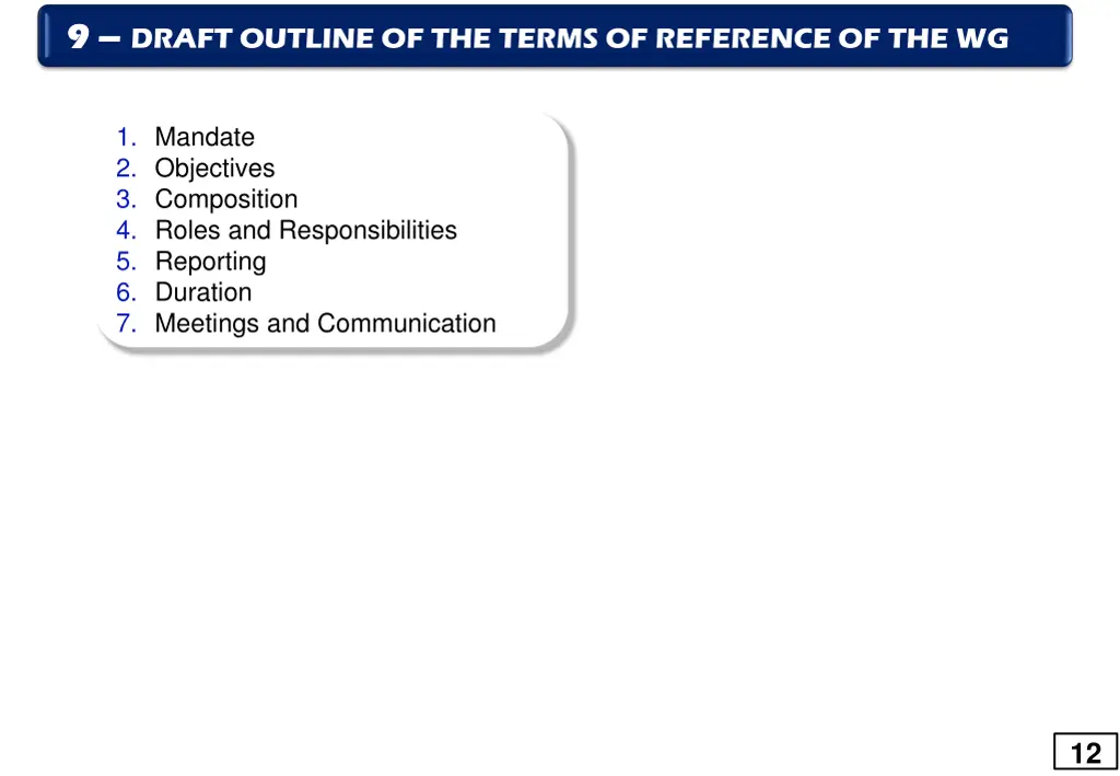 9 9 draft outline of the terms of reference