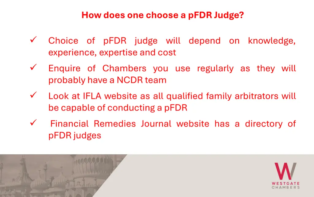 how does one choose a pfdr judge