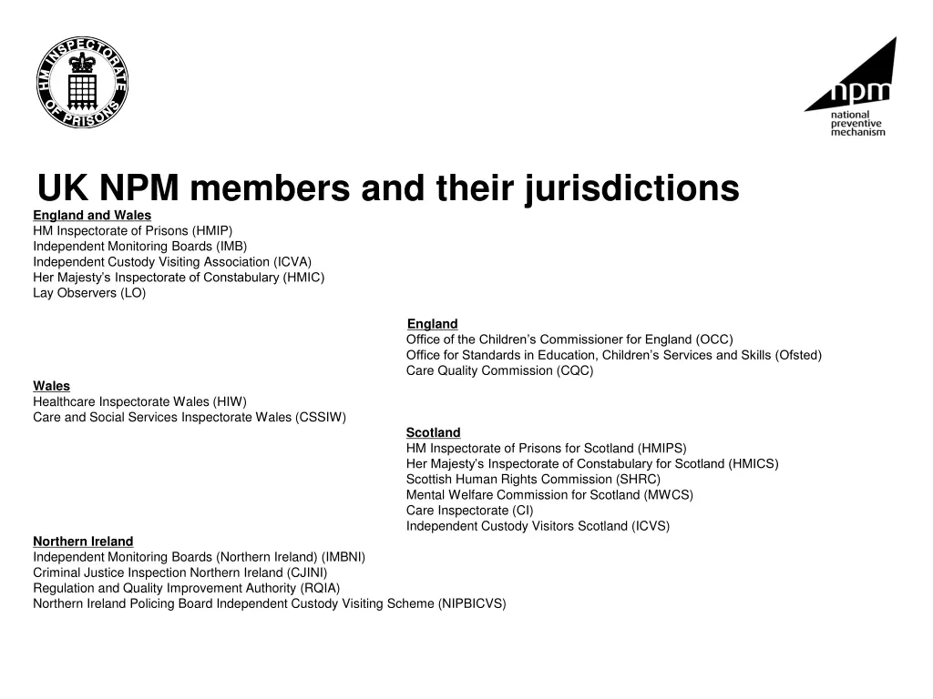 uk npm members and their jurisdictions england