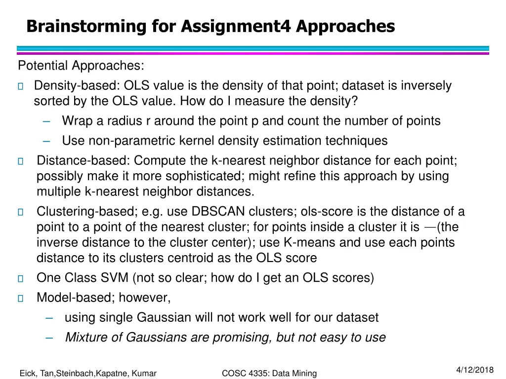 brainstorming for assignment4 approaches