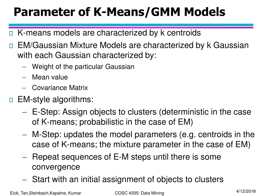parameter of k means gmm models