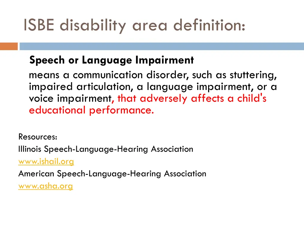 isbe disability area definition