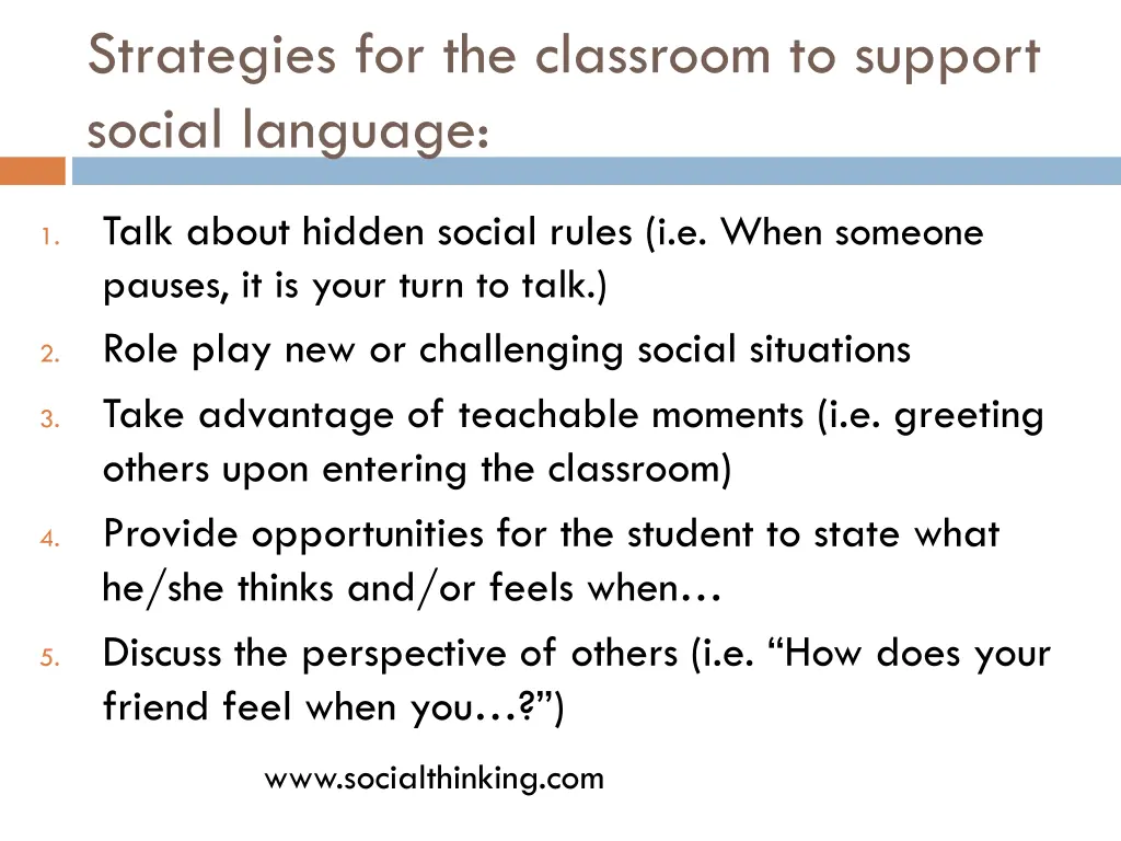 strategies for the classroom to support social