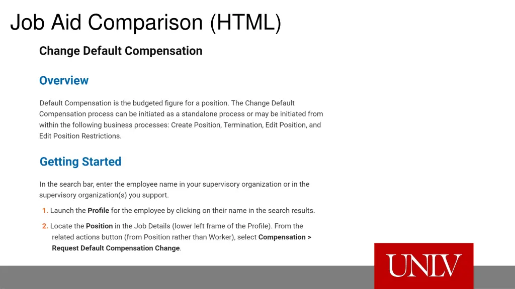 job aid comparison html