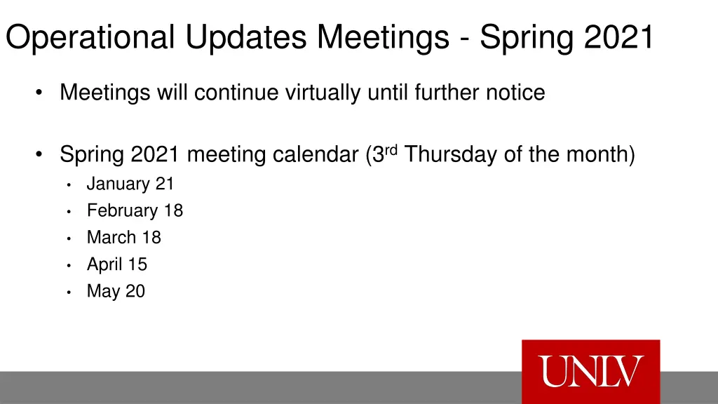 operational updates meetings spring 2021