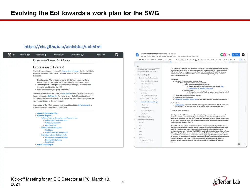 evolving the eoi towards a work plan for the swg
