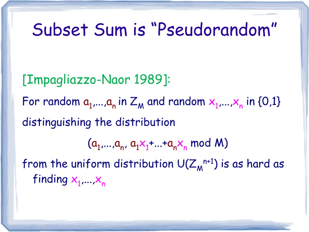 subset sum is pseudorandom