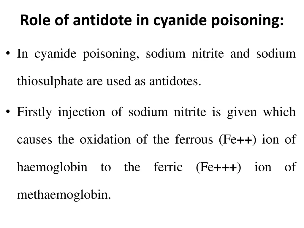 role of antidote in cyanide poisoning