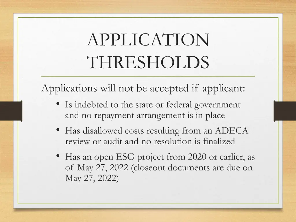 application thresholds