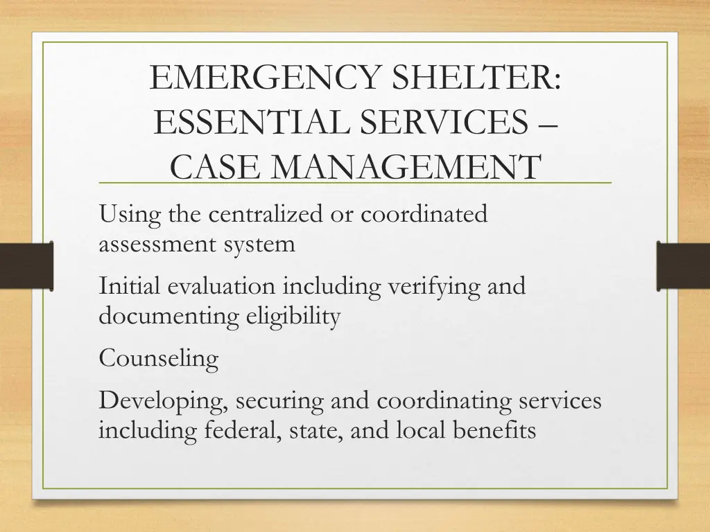 emergency shelter essential services case
