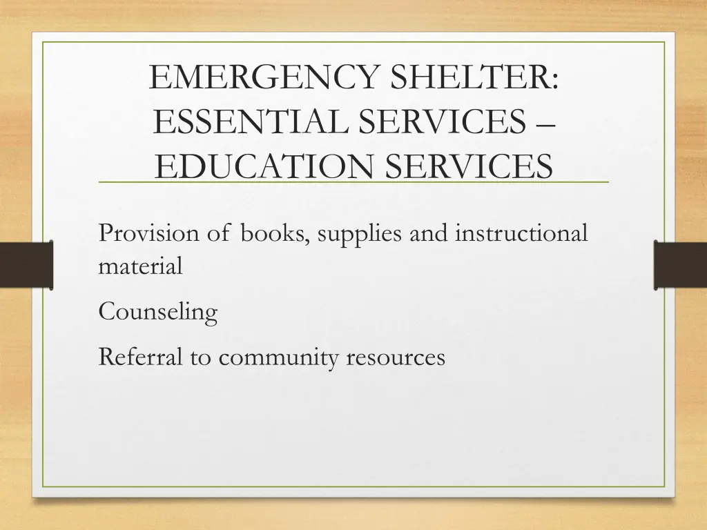 emergency shelter essential services education 1